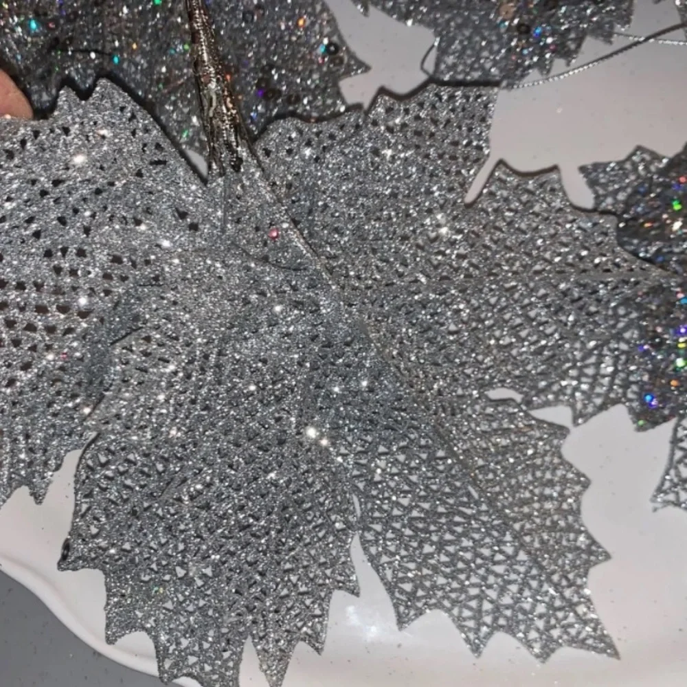 Christmas Silver/Gray Leaves Ornament Bundle